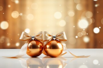Christmas balls on light background with copy space. Merry christmas and happy new year concept