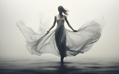 Smooth Movements: Ballerina in Black and White Harmony. - obrazy, fototapety, plakaty