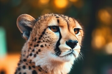 Fototapeta premium Cheetah close-up portrait on blurred background with bokeh