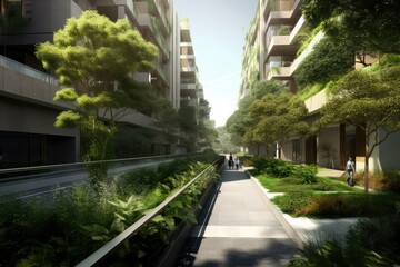 Sustainable urban design featuring eco-friendly elements