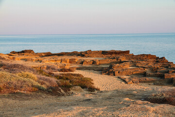 View of the scenic Aragonese Castle, Le Castella on the Ionian Sea in the town of Isola di Capo...