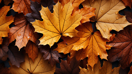 Naklejka na ściany i meble Autumn fallen leaves - abstract autumn background, flat lay, top view