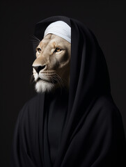 An Anthropomorphic Lion Dressed Up as a Nun