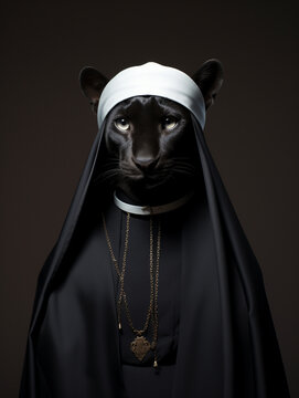 An Anthropomorphic Jaguar Dressed Up as a Nun