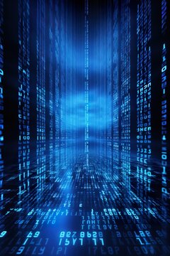 Abstract binary code technology background with blue hues. ai generative