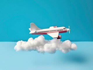 travel concept design with airplane and cloud on blue background. Generated by ai
