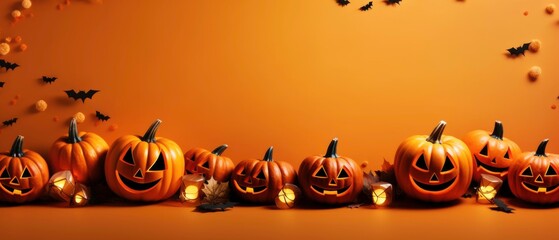 Halloween scene orange background. Generated by ai