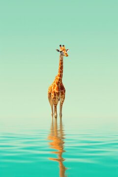 giraffe, symmetrical, poster, bright colors. Generated by ai