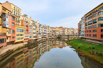 Fototapeta premium View of old town Girona, Catalonia, Spain, Europe. Summer travel.