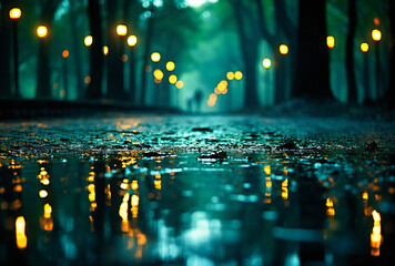 rain falls with drops on the ground