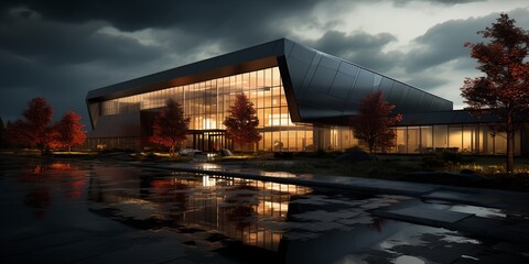 Obraz premium Large warehouse at night, generative ai