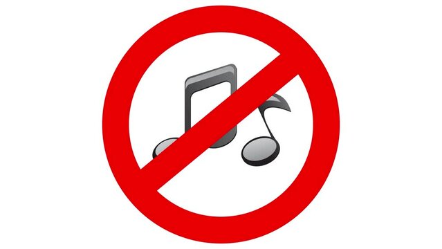 No music Prohibition Sign animation on white background. Warning caution of loudspeaker forbidden 
 