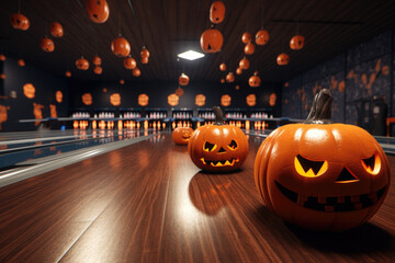 Spooky Pumpkin Bowling Alley. Halloween background