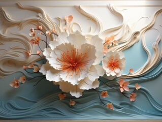 Illustration of a vibrant floral painting adorning a wall. Generative AI