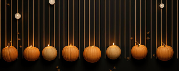 Shimmery Full Moon with Lines of Burning Pumpkin Spice Candles Below. Halloween background