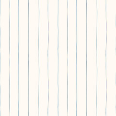 Hand-Drawn Blue and Cream Geometric Stripes Vector Seamless Pattern. Modern Print. Organic Lines Shapes - 635244233
