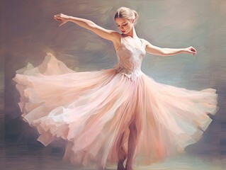 Illustration of a vibrant painting capturing the elegance of a woman in a pink dress. Generative AI