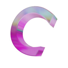 Pink rainbow 3d glass Letter with dispersion, colorful holographic Alphabet