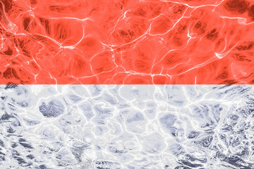 Monaco / Indonesian flag with abstract neon light water effect