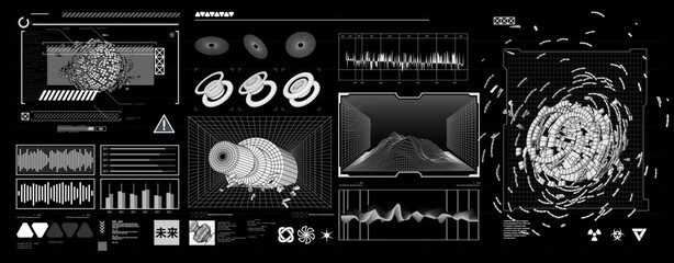 Abstract futuristic shape element HUD, GUI, Science fiction, cyberpunk, retrofuturism, concept, vaporwave abstract element.