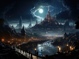 Illustration of a majestic castle floating in the sky. Generative AI