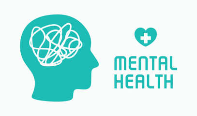 Mental Health World Day. Care, wellness, emotions, feelings, mind, healthy. Therapy, cure, treatment. Medicine, psychology, psychiatry. Anxiety, depression. Heart, brain. Icon, vector, illustration,  