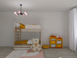 Kids room interior design 3d render, 3d illustration