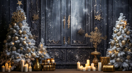 Fototapeta premium Stylish interior of living room with decorated Christmas tree. Christmas decoration.