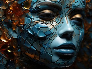 Illustration of a woman's face with an intricate mosaic pattern. Generative AI