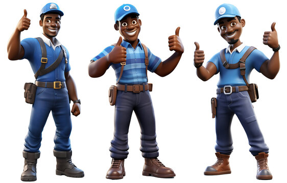 3D render worker man Plumber character cartoon style Isolated on transparent background