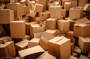 a group of boxes is piled together