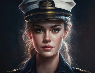 Illustration of a sailor woman painting. Generative AI - obrazy, fototapety, plakaty