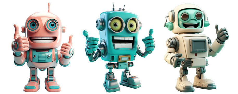 Cute robot with pointing hand and winking eye 3D render character cartoon style Isolated on transparent background