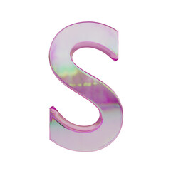 Pink rainbow 3d glass Letter with dispersion, colorful holographic Alphabet