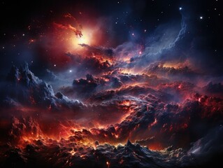 Illustration of a vibrant sky with a mesmerizing display of clouds and stars. Generative AI