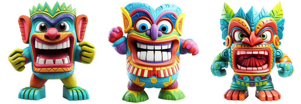 3D illustration of a happy funny tiki bar mask monster. 3D render character cartoon style Isolated on transparent background