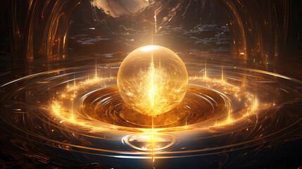 Ball of golden ethereal spiritual energy - obrazy, fototapety, plakaty