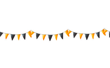 Watercolor seamless banner with festive flags for halloween illustration. Hand painting postcard isolated on white background. For designers, decoration, shop, f