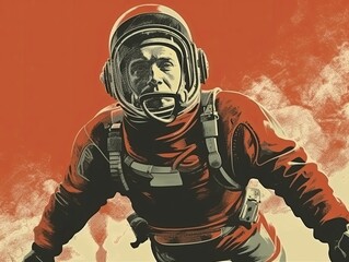 Fototapeta premium Illustration of a man wearing a space suit, exploring the unknown. Generative AI