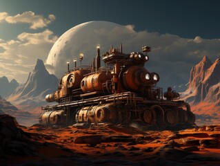 Illustration of a futuristic cityscape with flying vehicles and towering skyscrapers. Generative AI