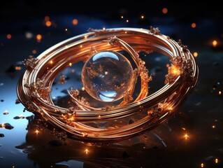 Illustration of a glass ball illuminated by golden lights. Generative AI