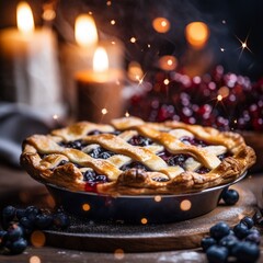Blueberry pie with a blur background