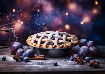 Blueberry pie with a blur background - obrazy, fototapety, plakaty