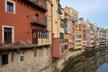 View of old town Girona, Catalonia, Spain, Europe. Summer travel.