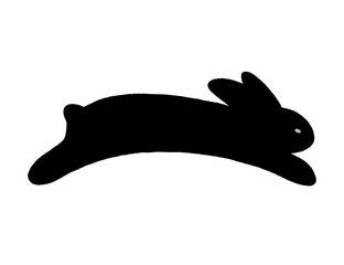 Jumping rabbit silhouette. Bold hand drawn shape of rabbit on a white background. Vector spot illustration