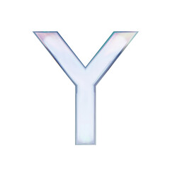 Glass font. Letter Y made of dispersion chromatic glass isolated on transparent background. 3d render illustration