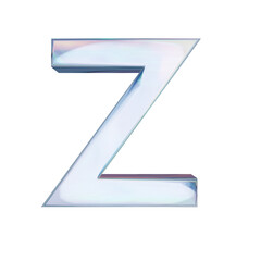 Glass font. Letter Z made of dispersion chromatic glass isolated on transparent background. 3d render illustration