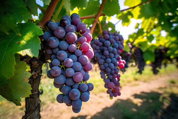 grapevine hanging in vineyard close-up 