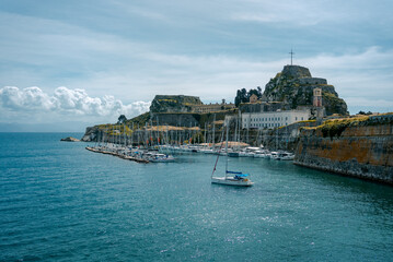 Naklejka premium Corfu sea and boats