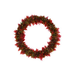 Round frame with orange and yellow maple leaves. Happy Thanksgiving Bright autumn wreath with gifts of nature and branches. 